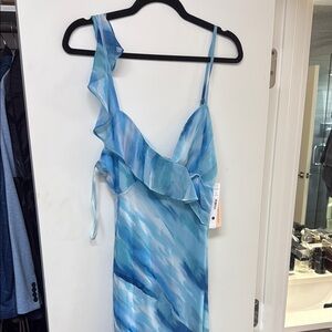 Blue Ruffled One-Shoulder Dress
